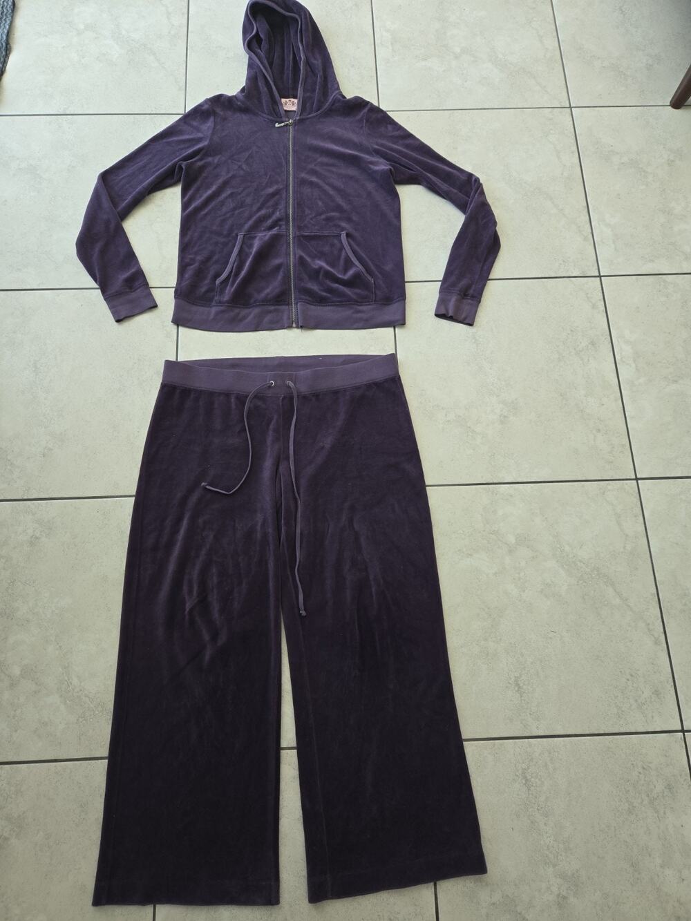 Vtg juicy couture Purple velour tracksuit Hoodie Wide Leg Pants Sz 0x